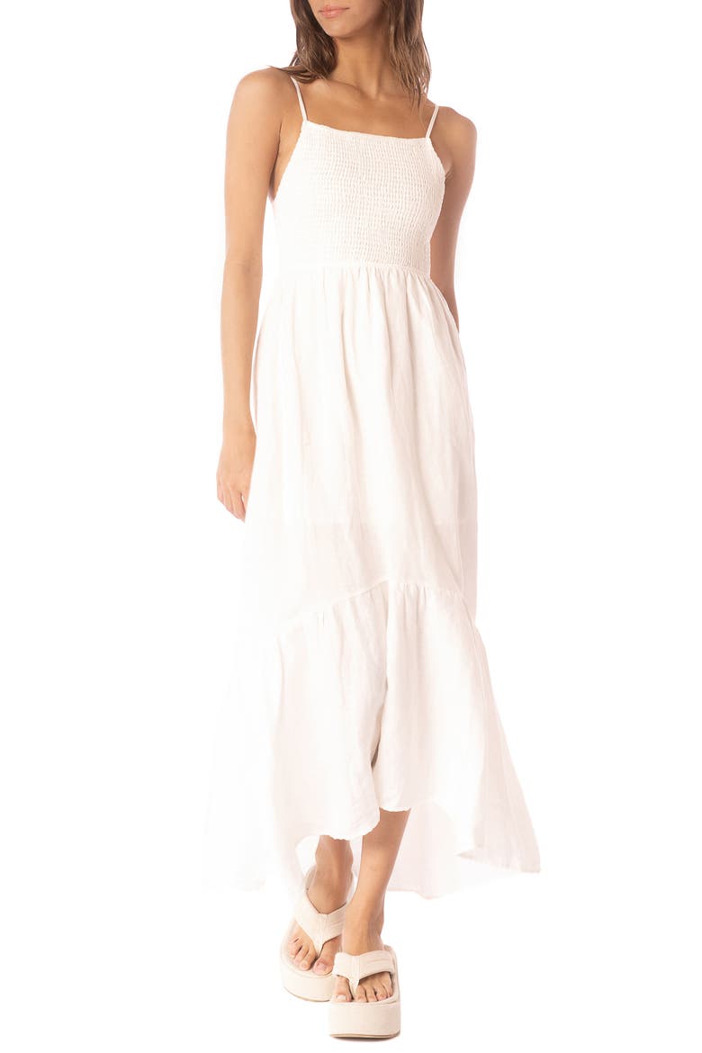 Isadora Smocked Linen Maxi Dress, Main, color, WHITE