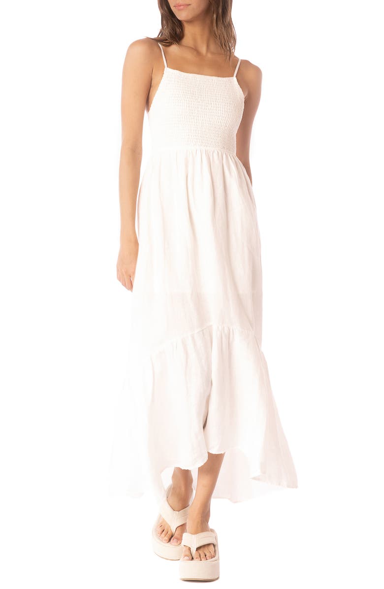 Maaji Isadora Smocked Linen Maxi Dress, Main, color, White