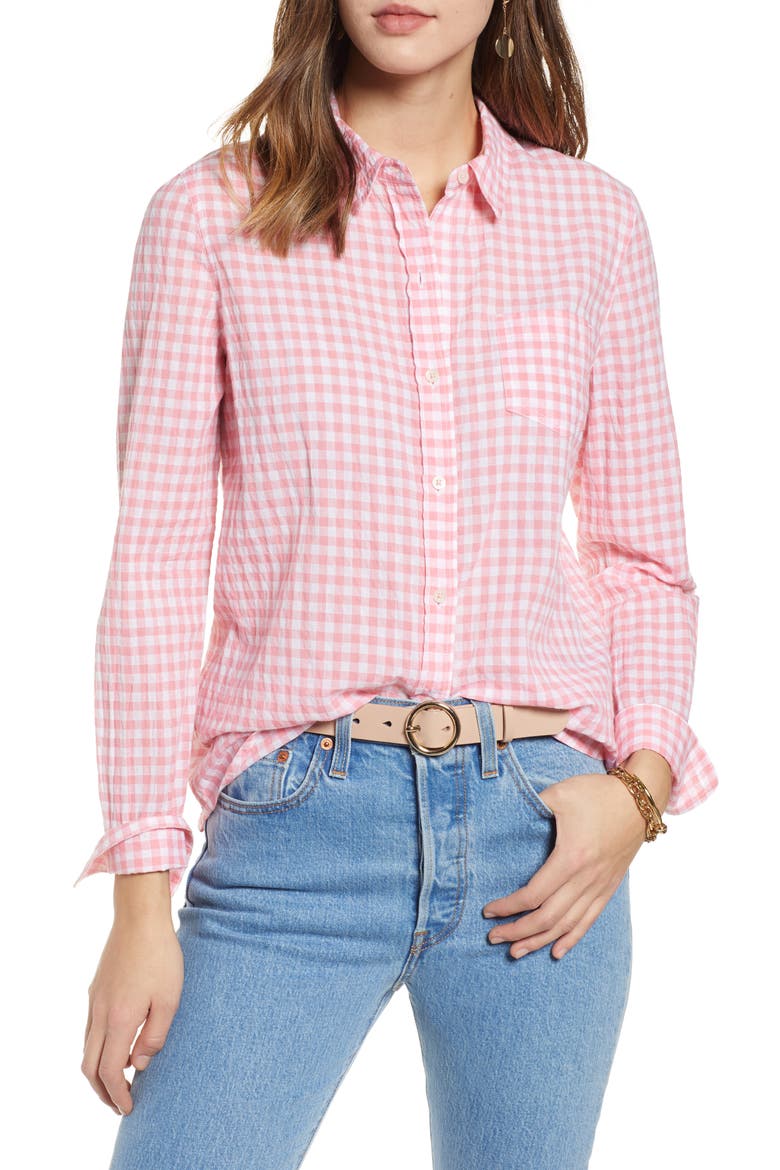Classic Boyfriend Shirt, Main, color, PINK S- WHITE GINGHAM