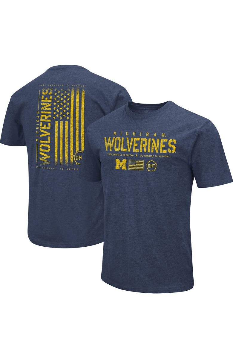 COLOSSEUM Men's Colosseum Heather Navy Michigan Wolverines OHT Military Appreciation Flag 2.0 T-Shirt, Main, color, 