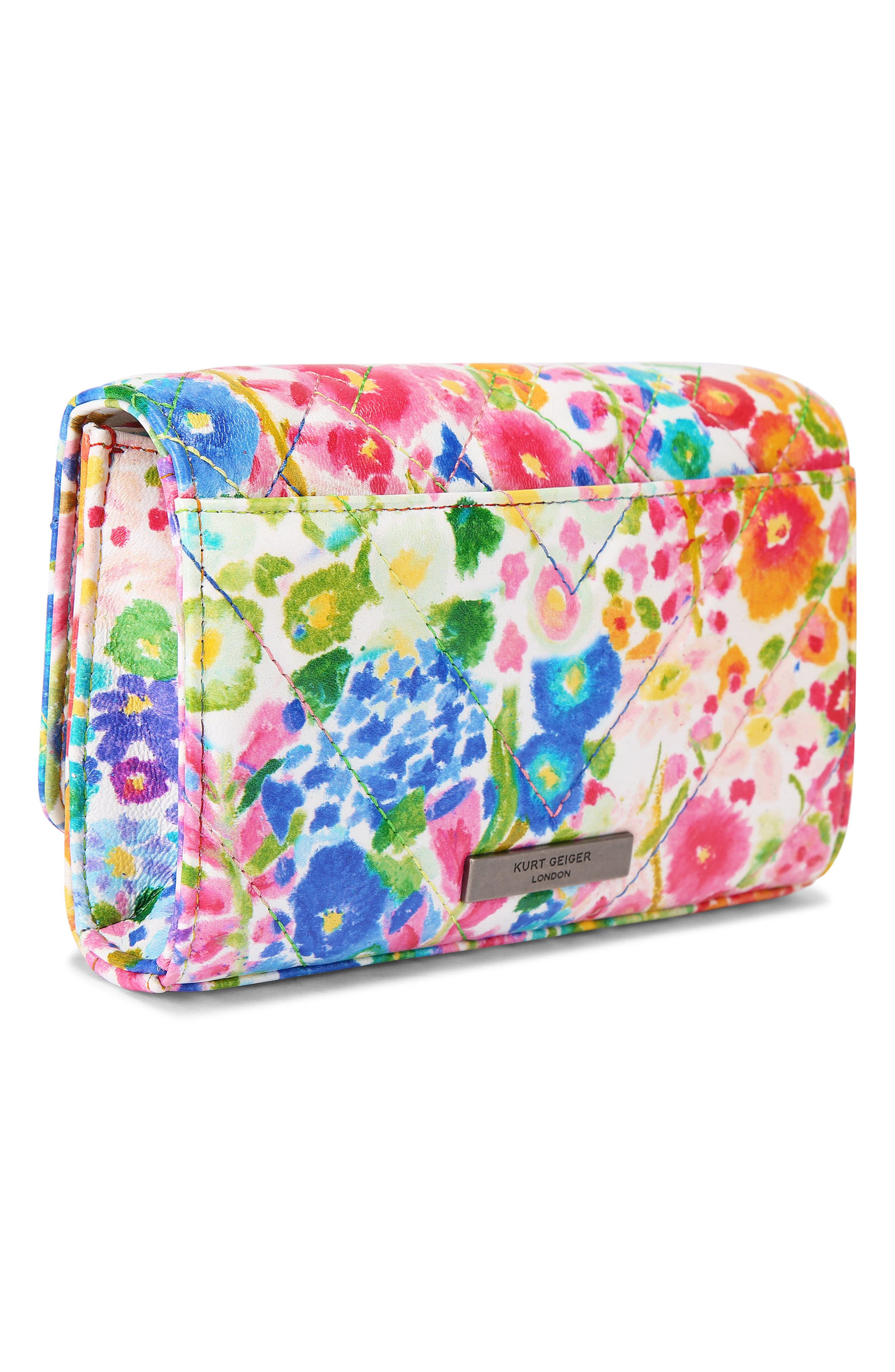 Kurt Geiger London Floral Couture Extra Mini Kensington Quilted Leather Crossbody Bag, Alternate, color, 