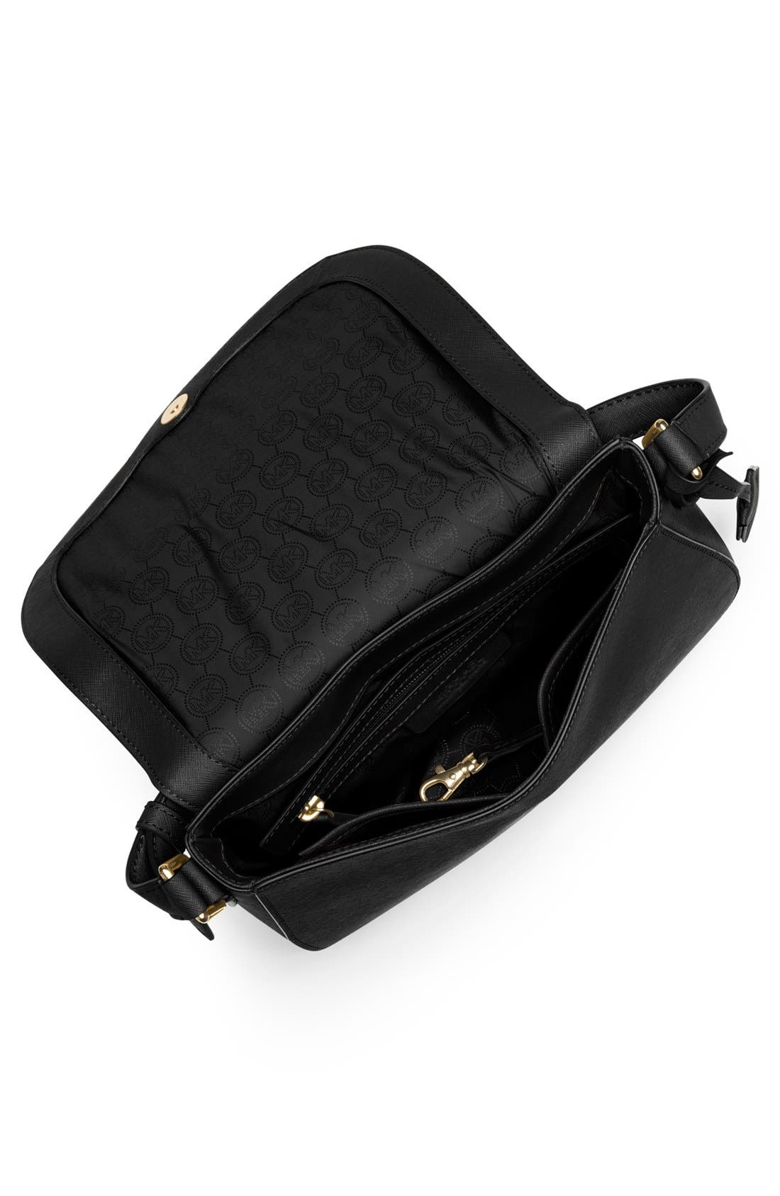 'Large' Saffiano Leather Messenger Bag, Alternate, color, BLACK