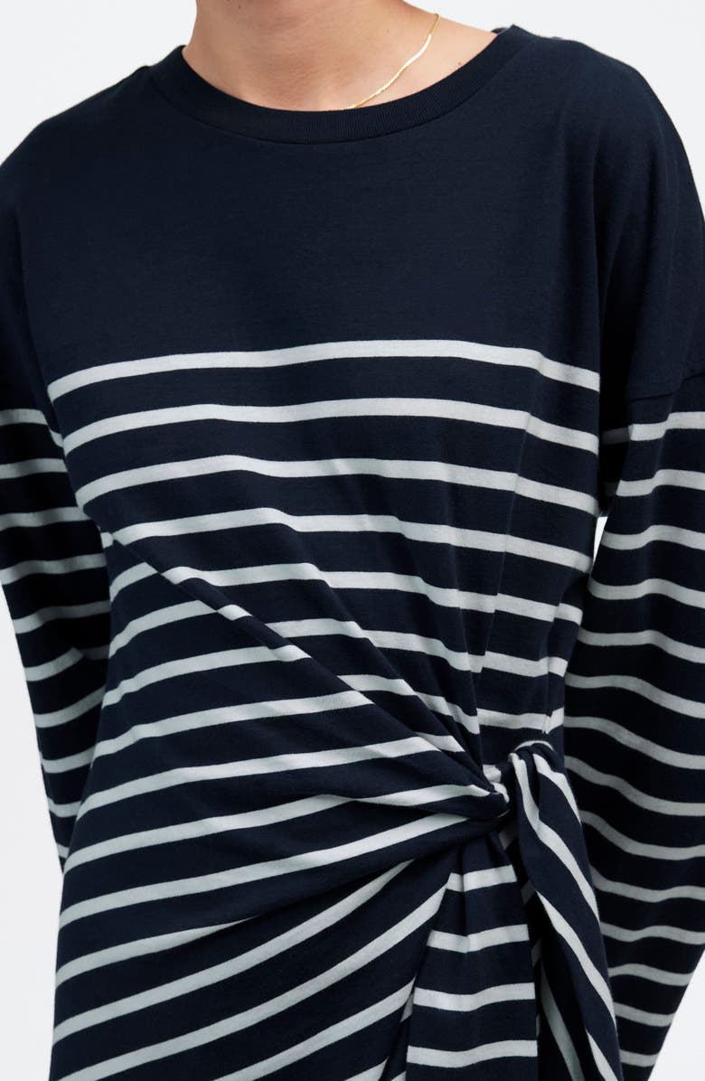 Madewell Stripe Side Tie Long Sleeve Knit Maxi Dress, Alternate, color, Dark Navy
