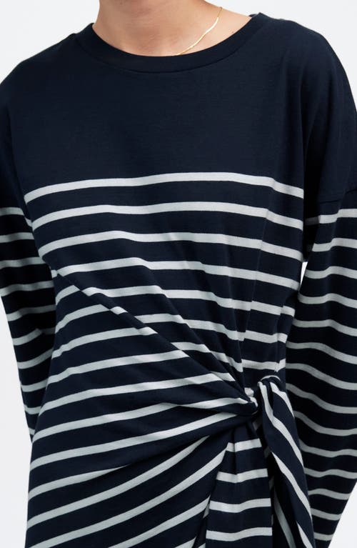 Madewell Stripe Side Tie Long Sleeve Knit Maxi Dress In Placed Stripe Dark Navy