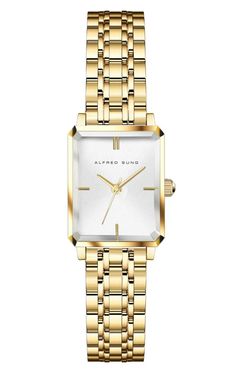 Alfred Sung Octavia Octagon Stainless Steel Bracelet Watch, 23mm x 29mm, Main, color, Gold Bracelet White Dial