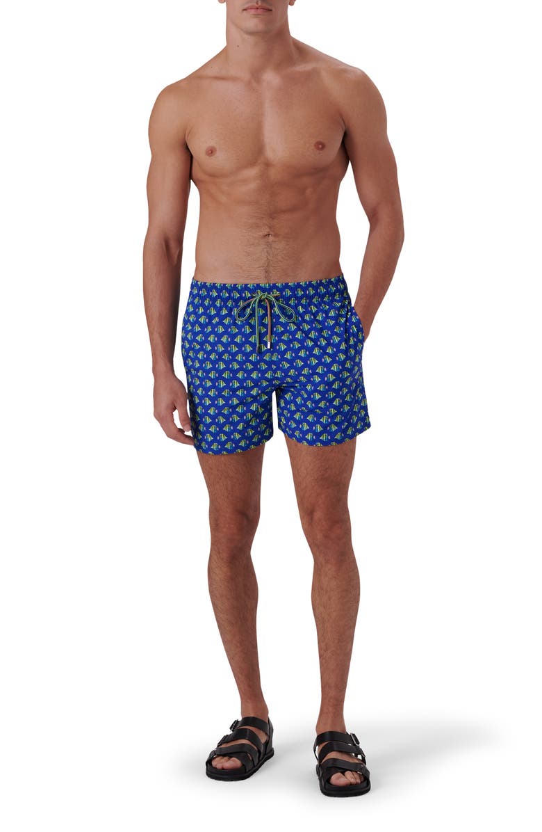 Bugatchi Archer Fish Print Swim Trunks, Alternate, color, Royal