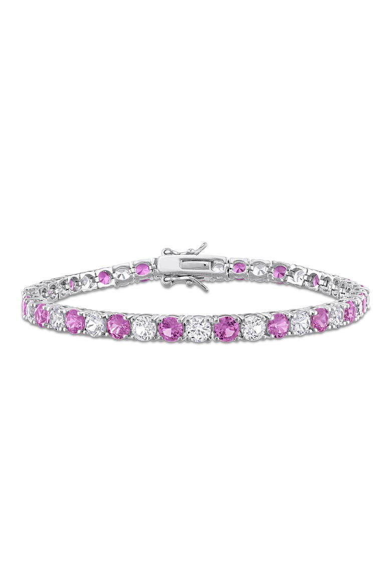 Sterling Silver Lab Grown White & Pink Sapphire Tennis Bracelet, Main, color, PINK