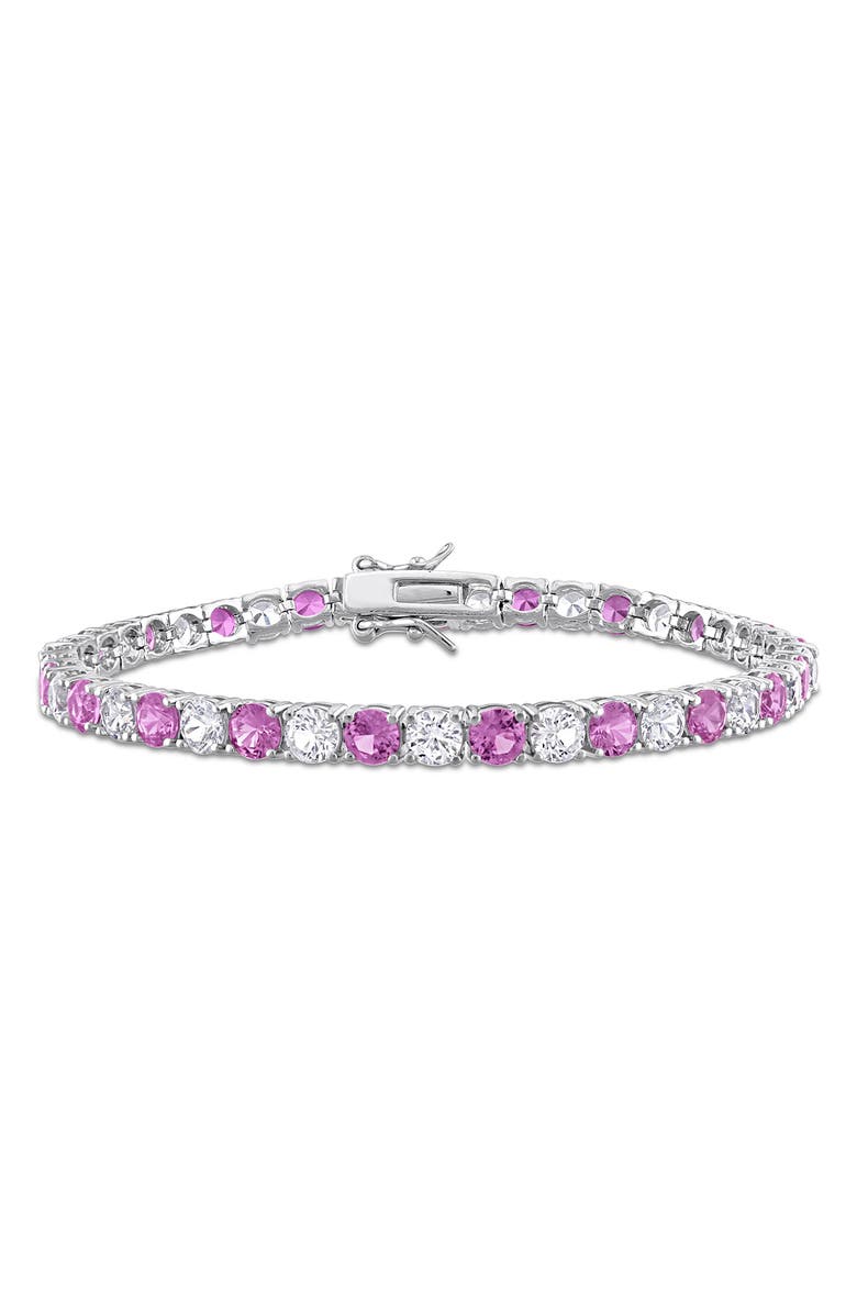 DELMAR Sterling Silver Lab Grown White & Pink Sapphire Tennis Bracelet, Main, color, 