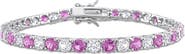 DELMAR Sterling Silver Lab Grown White & Pink Sapphire Tennis Bracelet