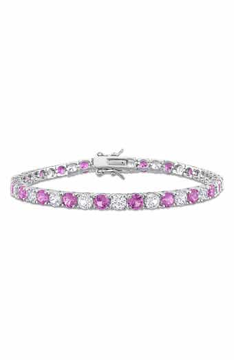 DELMAR Sterling Silver Lab Grown White & Pink Sapphire Tennis Bracelet