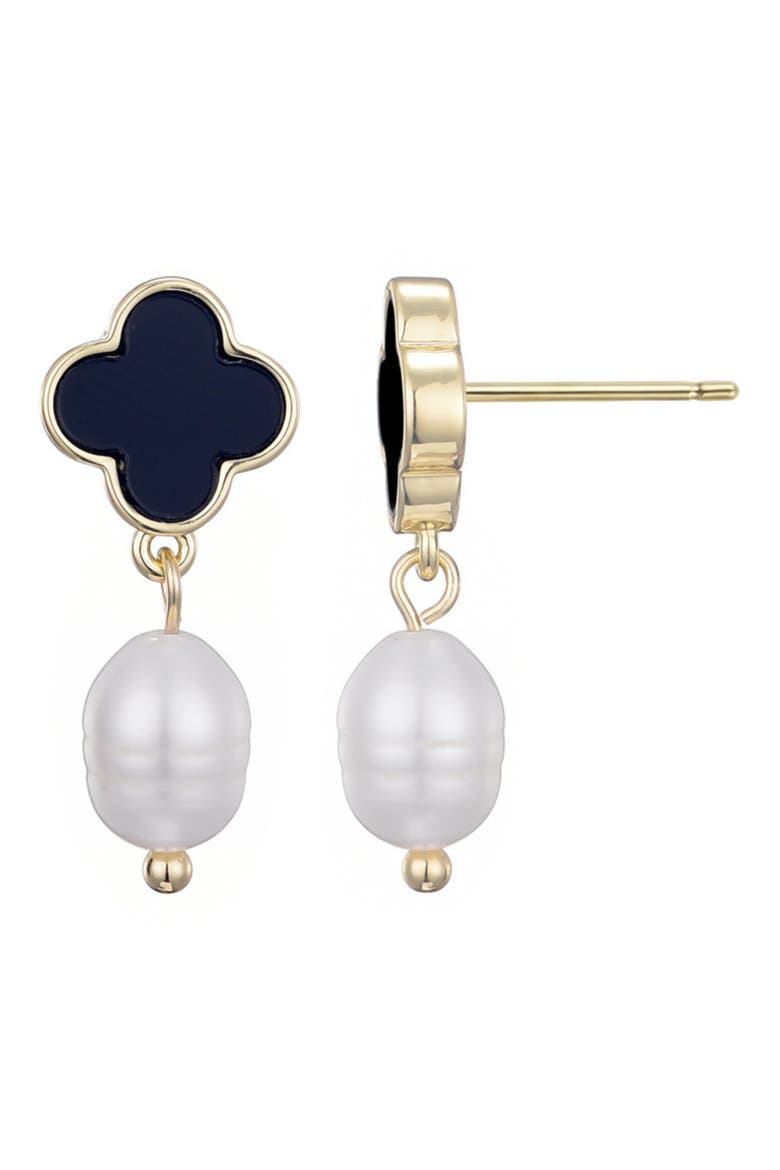 Enamel Clover & Faux Pearl Drop Earrings, Alternate, color, GOLD