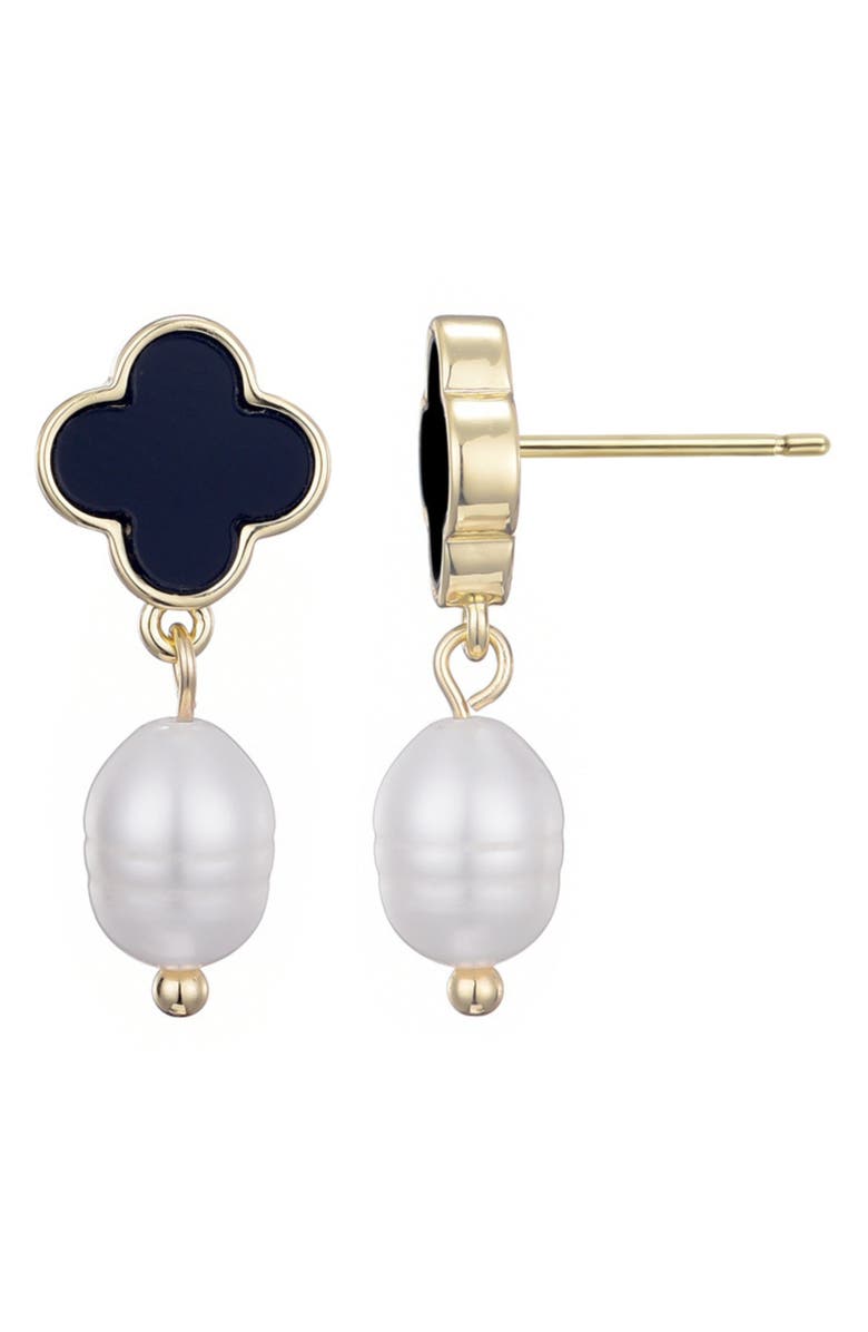Adornia Enamel Clover & Faux Pearl Drop Earrings, Alternate, color, Gold
