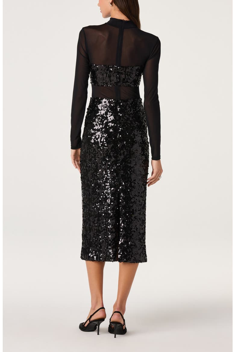Daja Sequined Mock Neck Long Sleeve Midi Dress, Alternate, color, BLACK