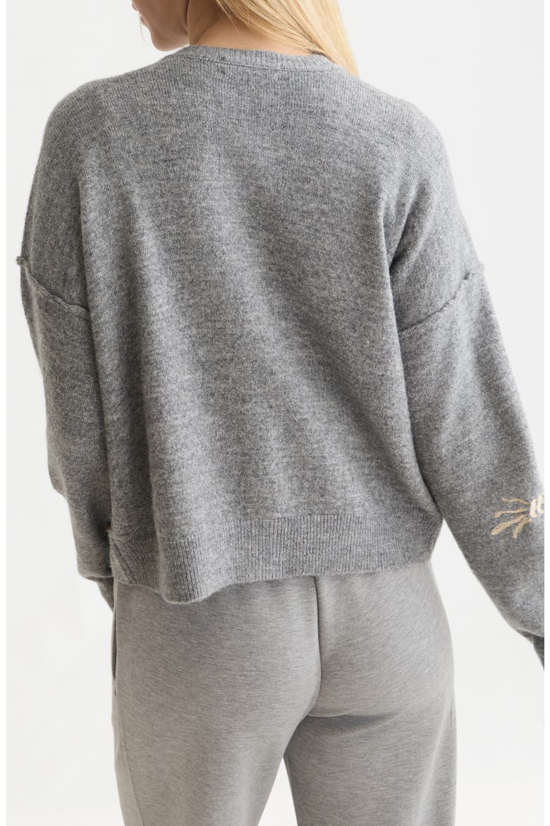 Embroidered Crewneck Cardigan, Alternate, color, GREY MELANGE