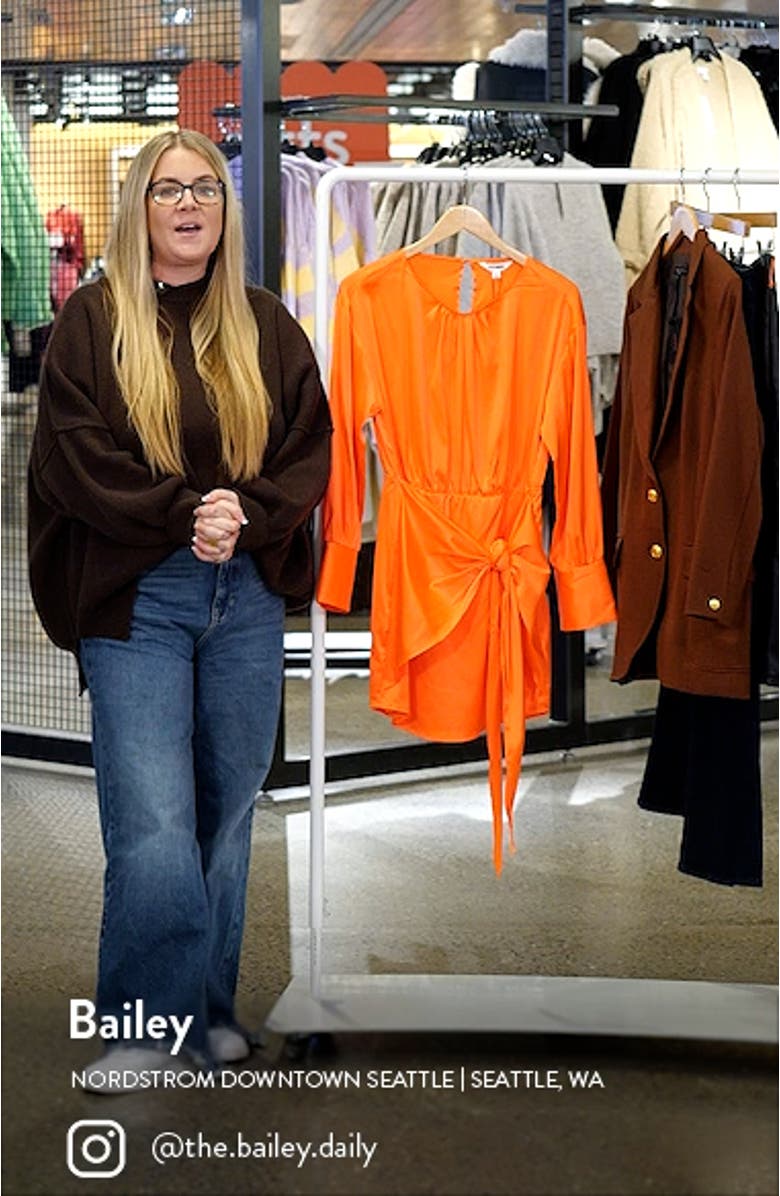 Brooke Long Sleeve Faux Wrap Satin Minidress, sales video thumbnail