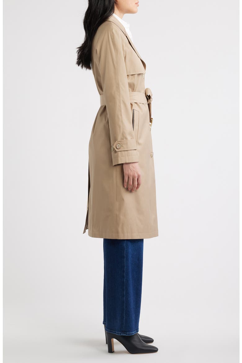 Back Button Cotton Blend Trench Coat, Alternate, color, SAND