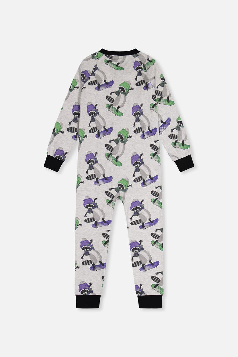 Raccoon Organic Cotton Front Zipper One Piece Pajama, Alternate, color, Beige with Raccoon Print