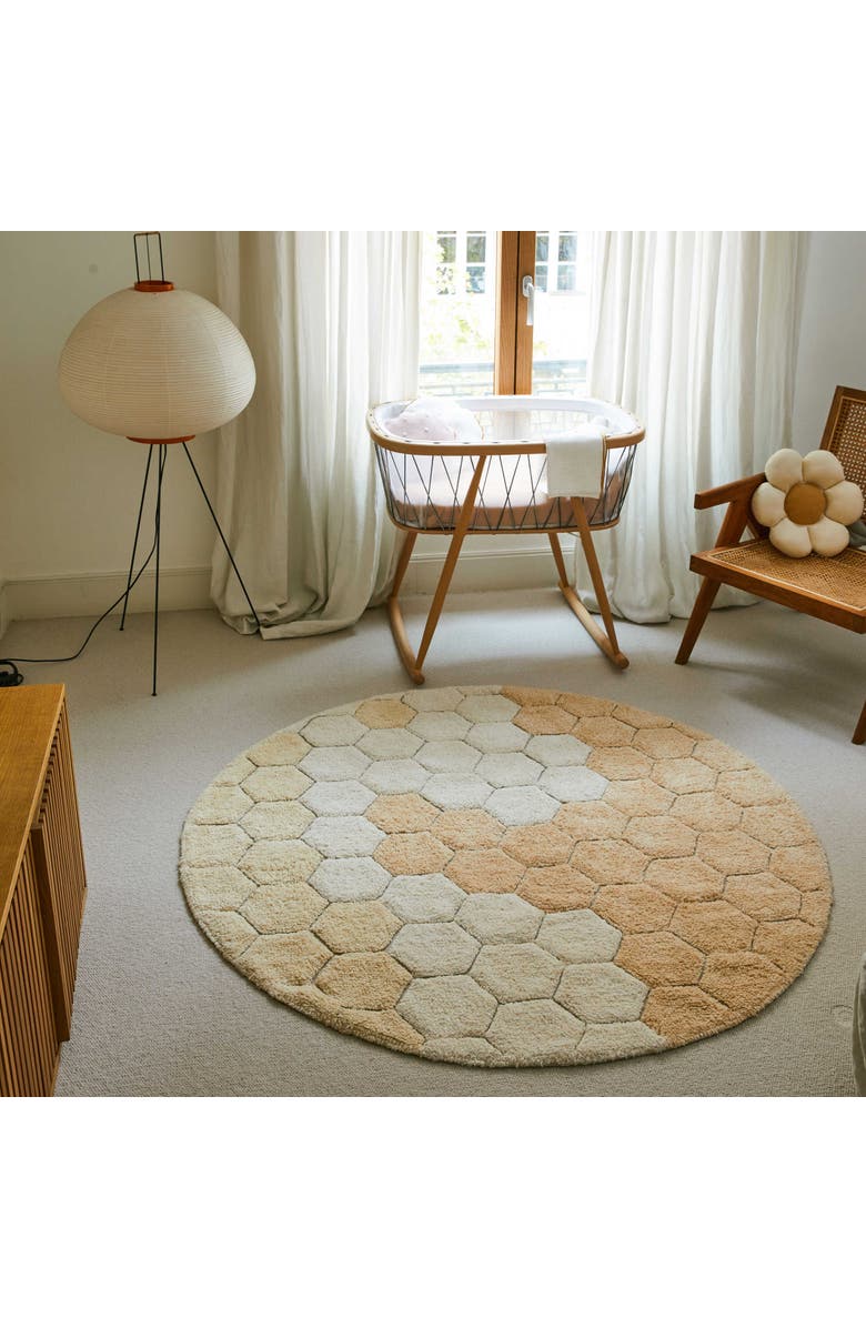 Lorena Canals Washable Rug Round Honeycomb, Alternate, color, Ivory, Vanilla, Golden