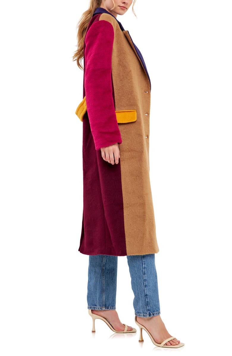 English Factory Fringe Premium Colorblock Oversized Coat, Alternate, color, Camel Multi