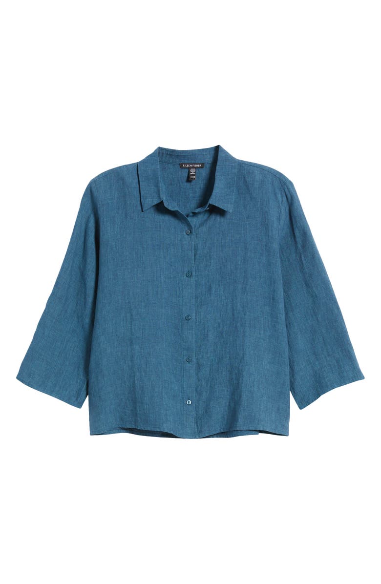 Eileen Fisher Classic Collar Linen Button-Up Shirt, Alternate, color, 