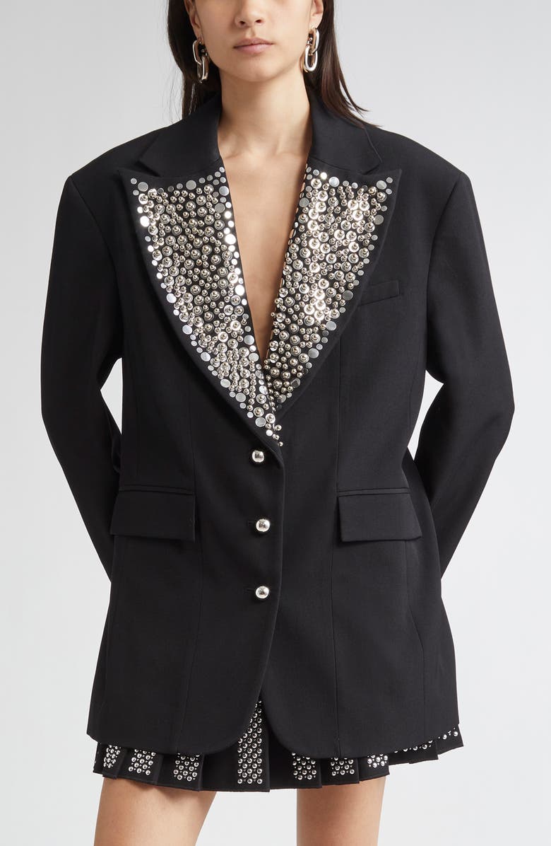 Rabanne Embellished Lapels Oversize Wool Grain de Poudre Blazer, Main, color, 
