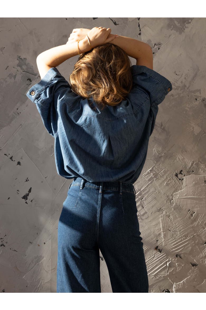 The Chambray Denim Shirt Women, Alternate, color, mid denim