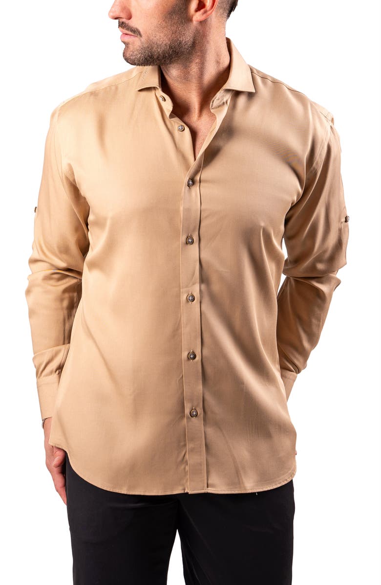 Maceoo Berlin Resistance Cotton Button-Up Shirt, Alternate, color, Brown