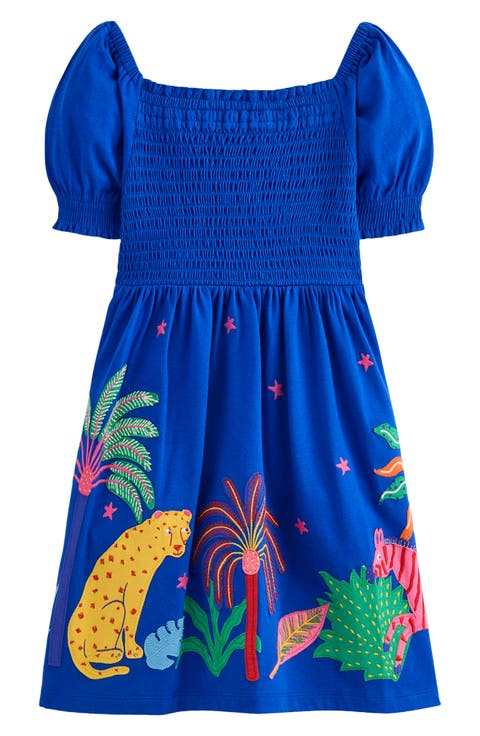 Kids' Clare Rain Forest Appliqué Smocked Cotton Dress (Toddler, Little Kid & Big Kid)