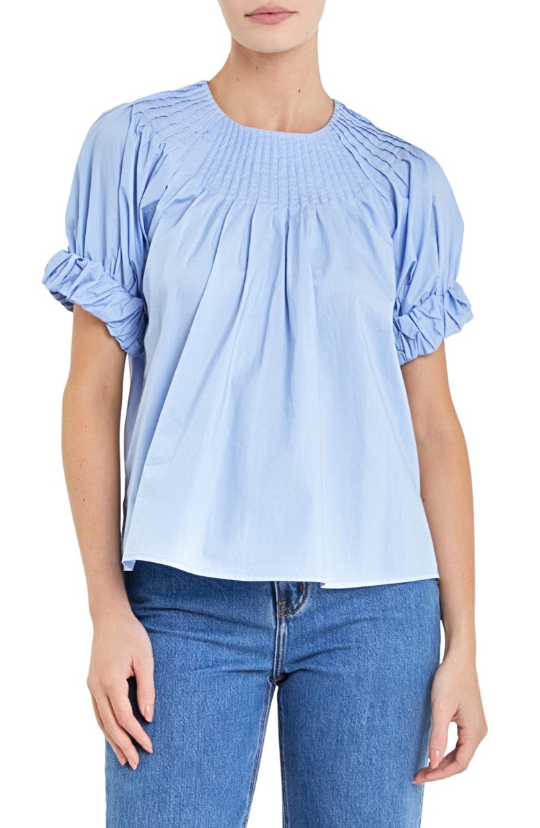 English Factory Pintuck Yoke Top, Main, color, Blue