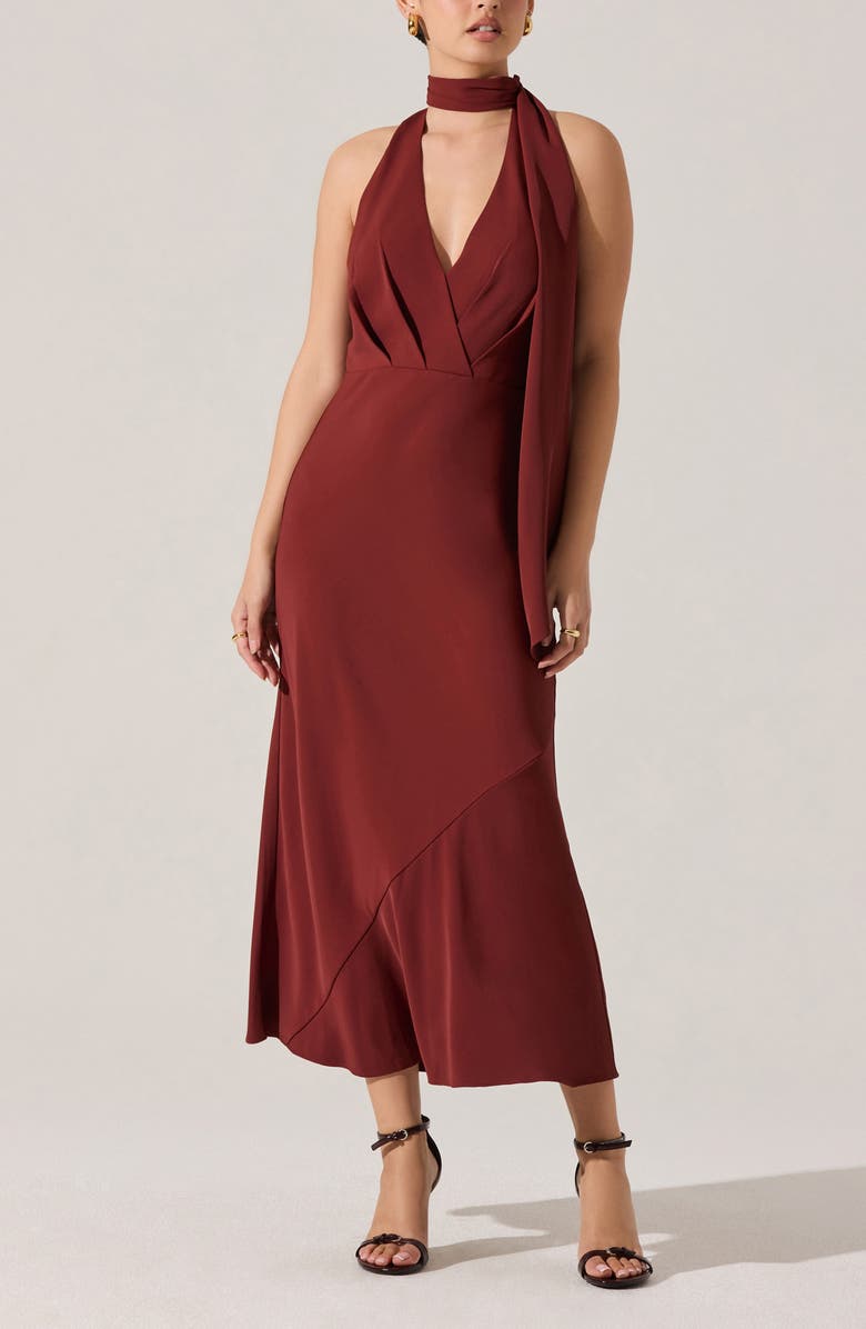 ASTR the Label Hilaire Halter Neck Dress, Alternate, color, Rust Brown