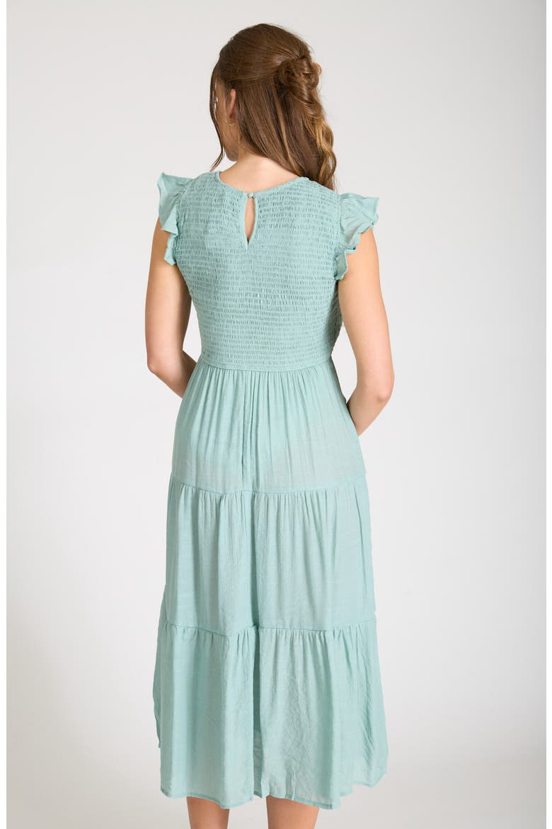 Smocked Cap Sleeve Tiered Midi Dress, Alternate, color, SAGE