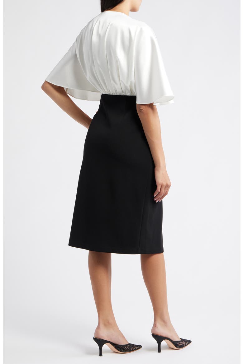Flutter Sleeve Midi Dress, Alternate, color, BLACK IVORY