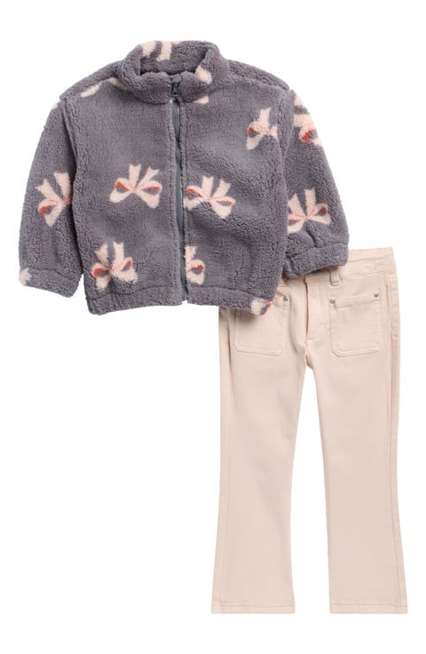 Kids' Bow Fleece Jacket & Jeans 2-Piece Set