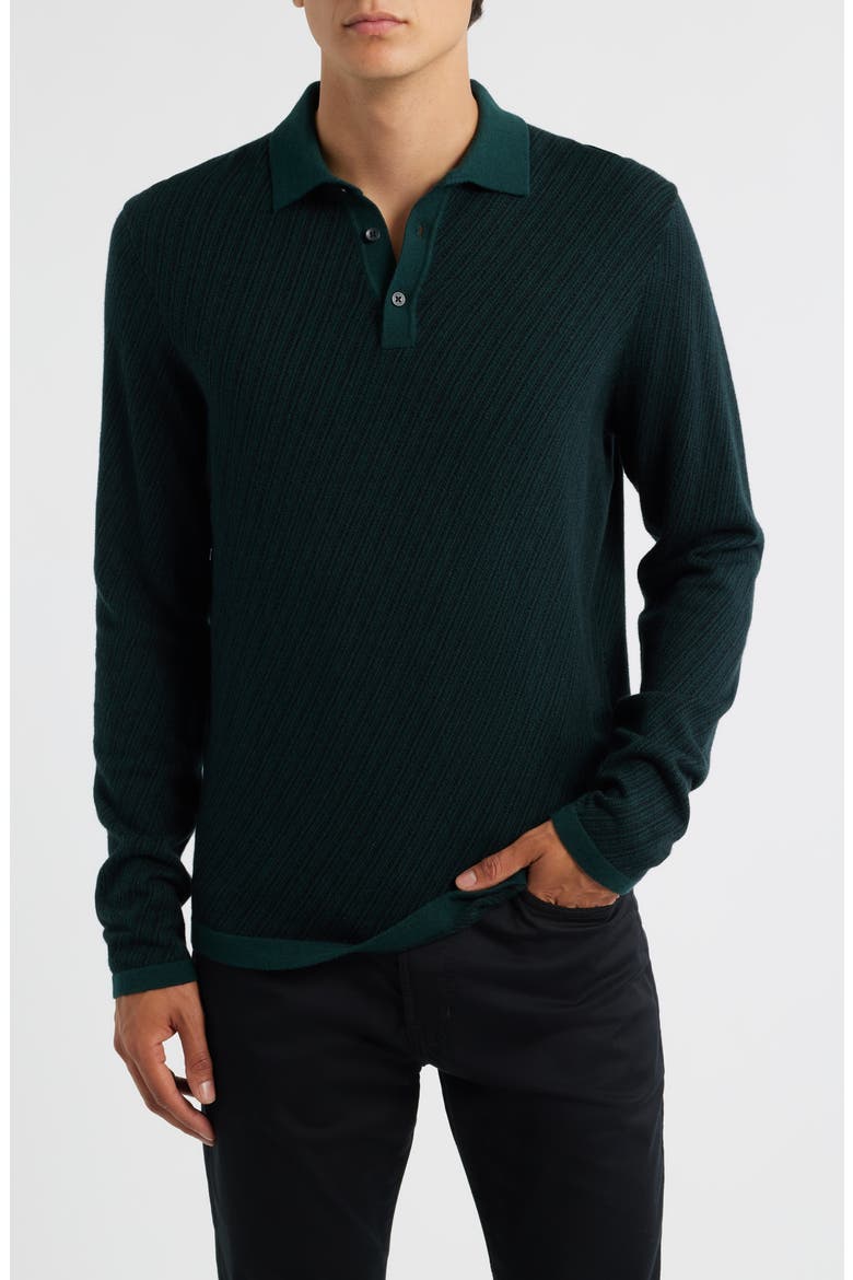 Borja Cotton & Cashmere Long Sleeve Polo, Main, color, DEEP GREEN