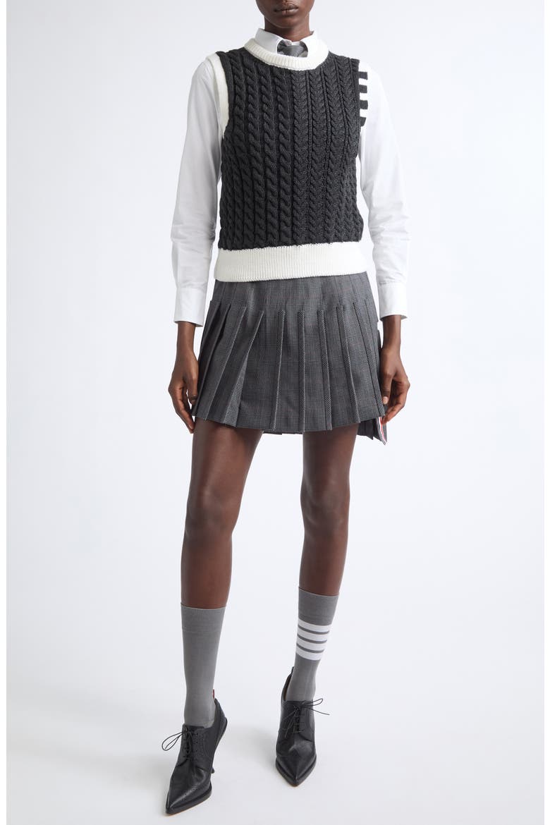 Plaid Low Rise Pleated Miniskirt, Alternate, color, DARK GREY