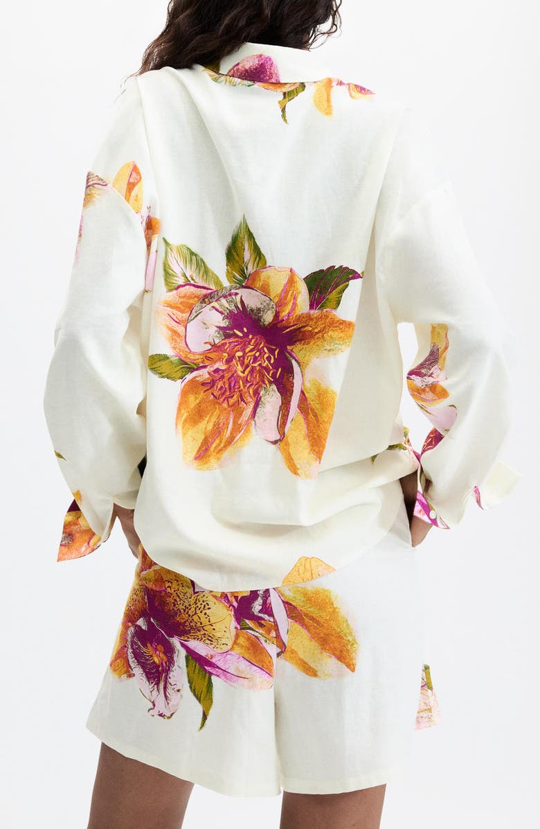 Desigual Floral Print Button-Up Shirt, Alternate, color, White