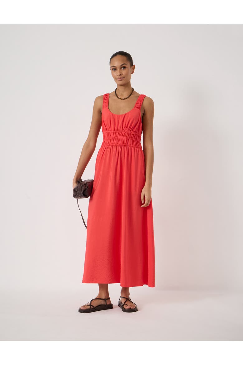 Air Flow Gathered Straps Midi Dress, Main, color, Watermelon Red