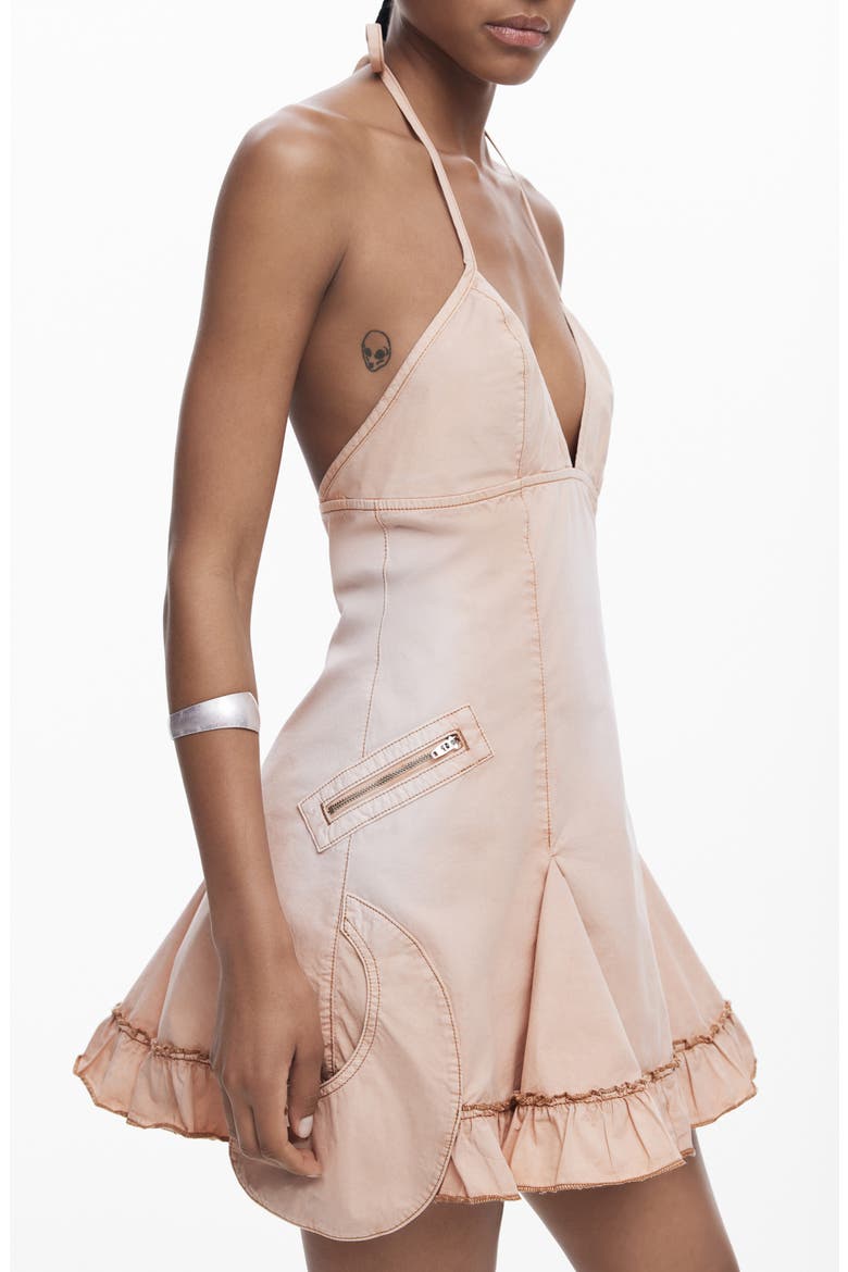 Ruffle Halter Cotton Minidress, Alternate, color, PINK