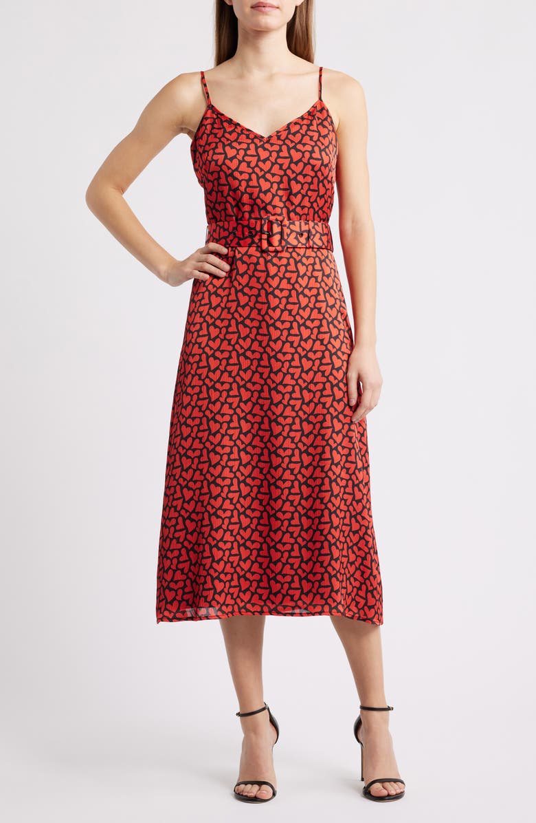 Sam Edelman Red Heart Belted Midi Dress, Main, color, Red/ Black