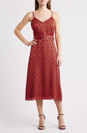 Red Heart Belted Midi Dress