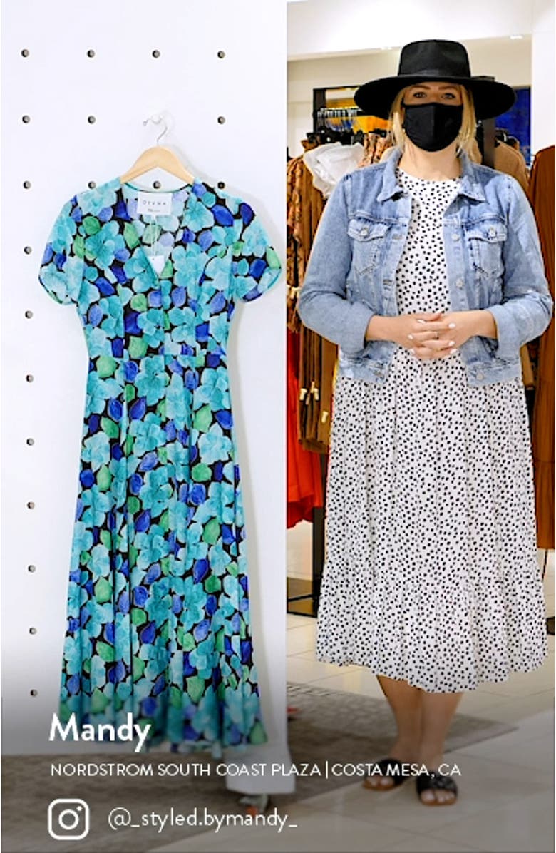Print Button Front Silk Blend Midi Dress, sales video thumbnail