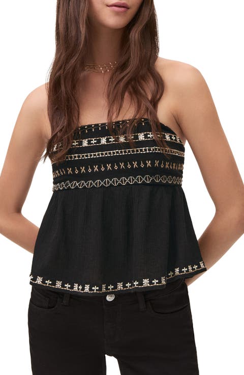 Embroidered Strapless Babydoll Top