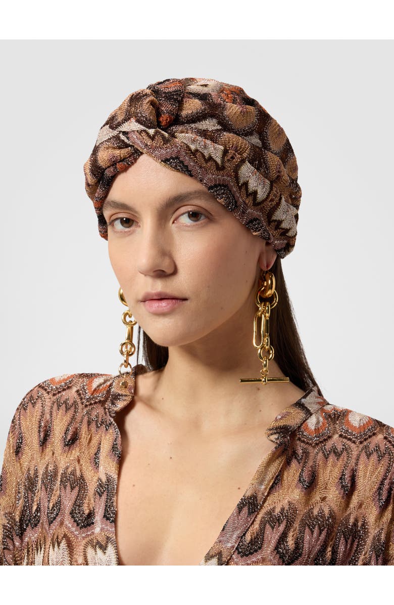 Missoni Headscarf  In Lamé Viscose With Arabesque Motif, Alternate, color, Gold& Beige