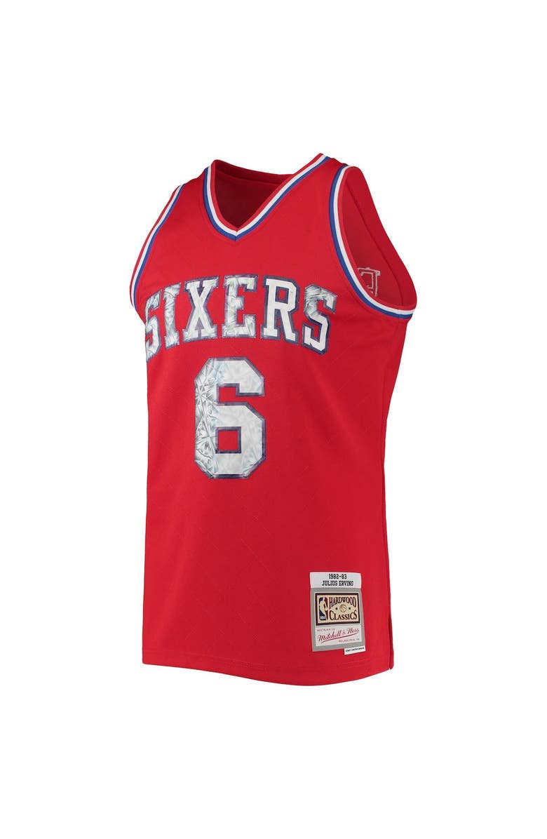Mitchell & Ness Men's Mitchell & Ness Julius Erving Red Philadelphia 76ers 1982/83 Hardwood Classics NBA 75th Anniversary Diamond Swingman Jersey, Alternate, color, 