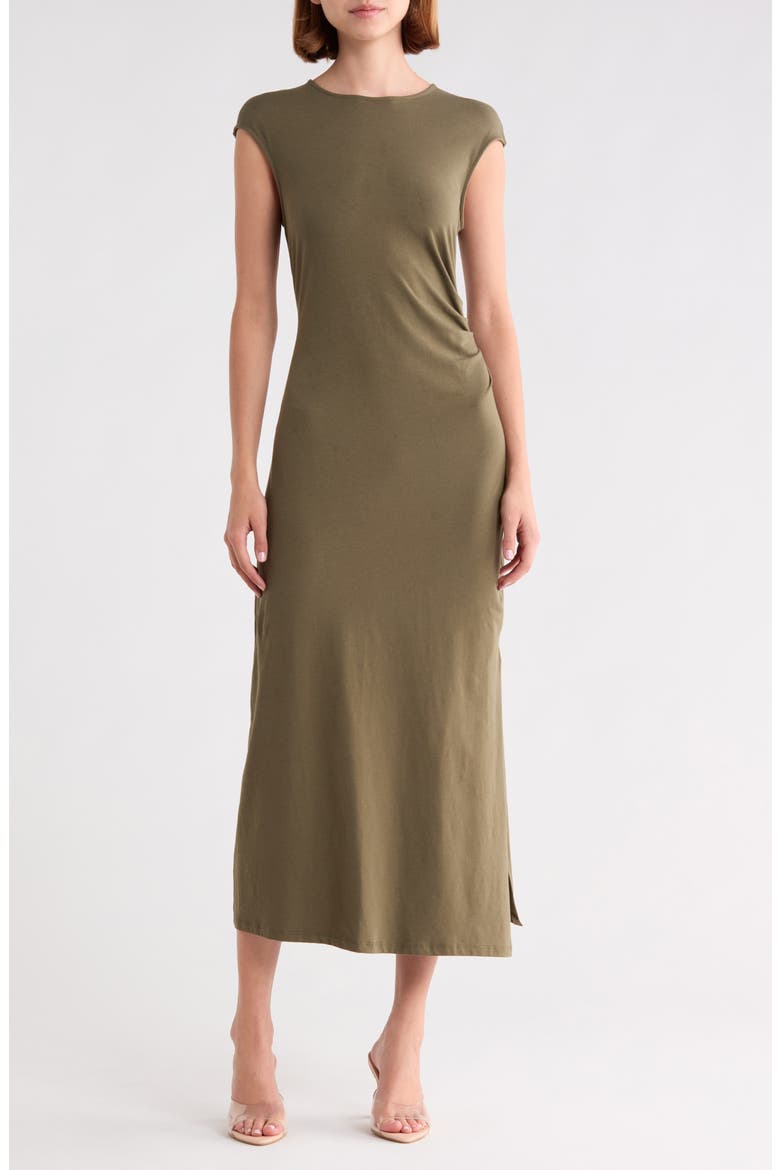 Pleated Cap Sleeve Midi Dress, Main, color, KALAMATA