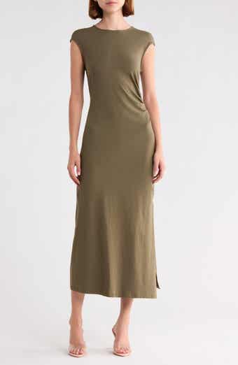 Pleated Cap Sleeve Midi Dress