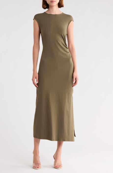 Pleated Cap Sleeve Midi Dress