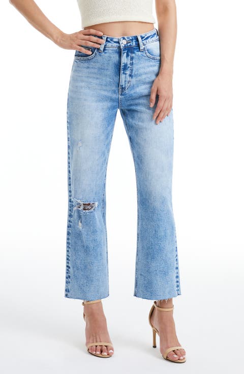 High Waist Distressed Straight Leg Jeans