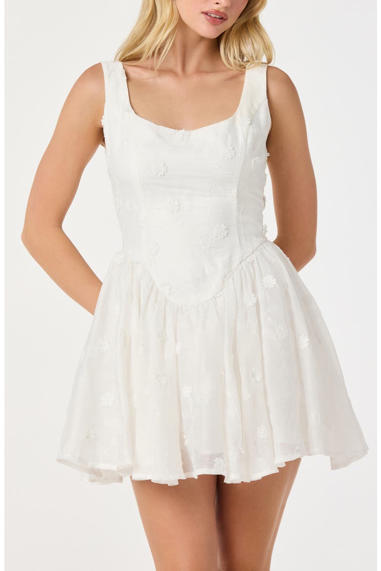 Reina Floral Appliqué Minidress, Alternate, color, WHITE