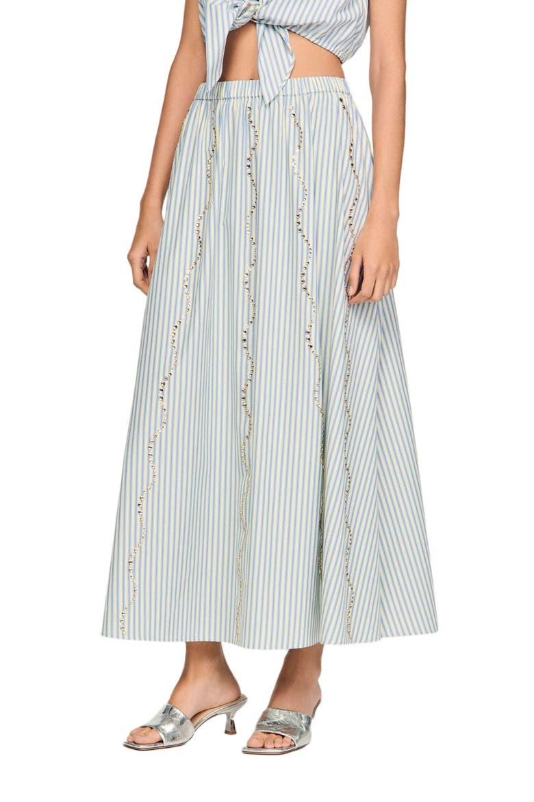 Rhinestone striped long skirt, Main, color, Blue
